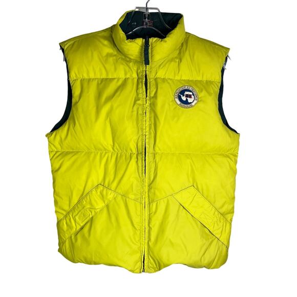 Napapijri Puffer Vest Womens 12 Green/Yellow Reversible Full Zip Pocket Front - Picture 2 of 10